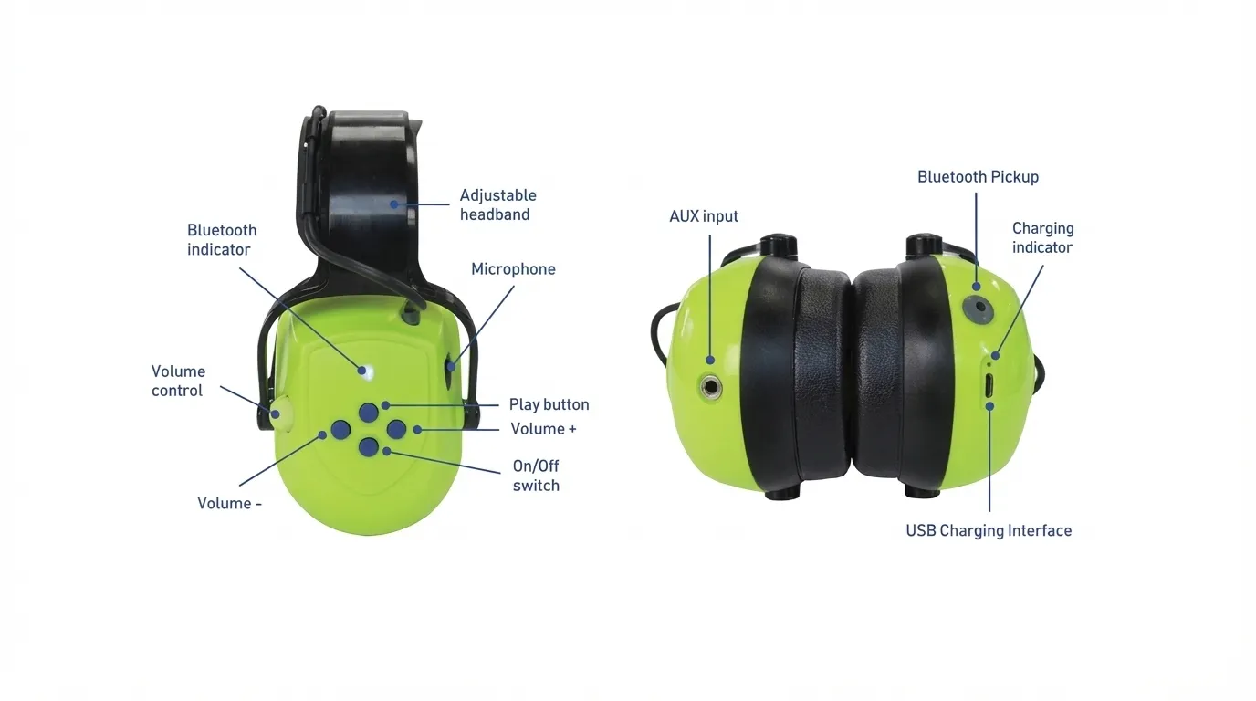 bluetooth muffs SNR 29dB, Bluetooth 5.0, 82dB cut-off